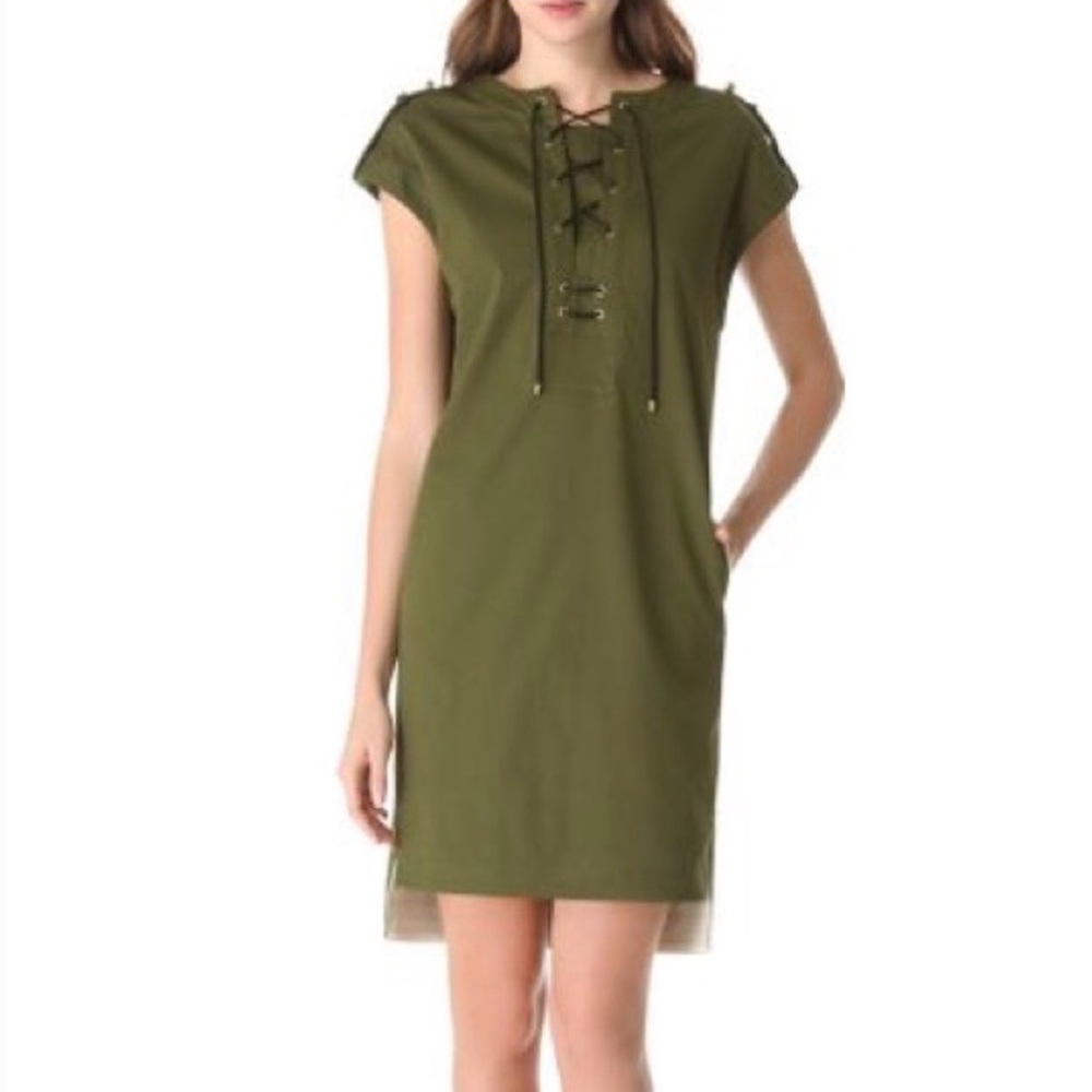 Derek Lam Green Lace Up Tunic Dress